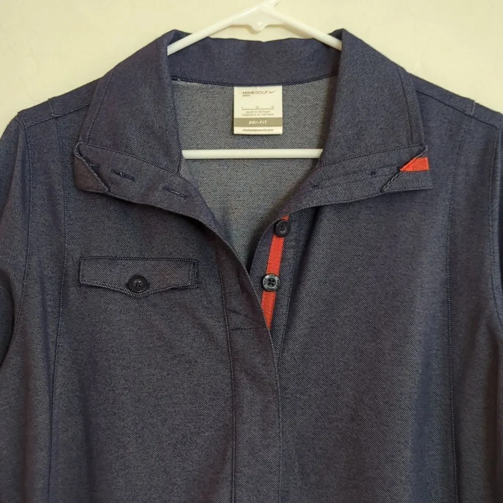 Nike Golf Sport Dark Blue Button Down 3/4 Sleeve Polo Shirt - Size L